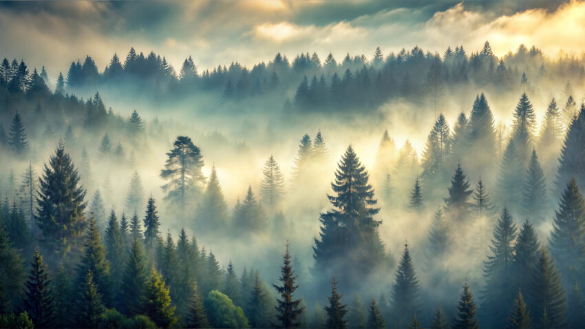 Фотошпалери лісовий оповитий туман