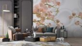 Фотошпалери рожеві орхідеї 3D з кулями пастель